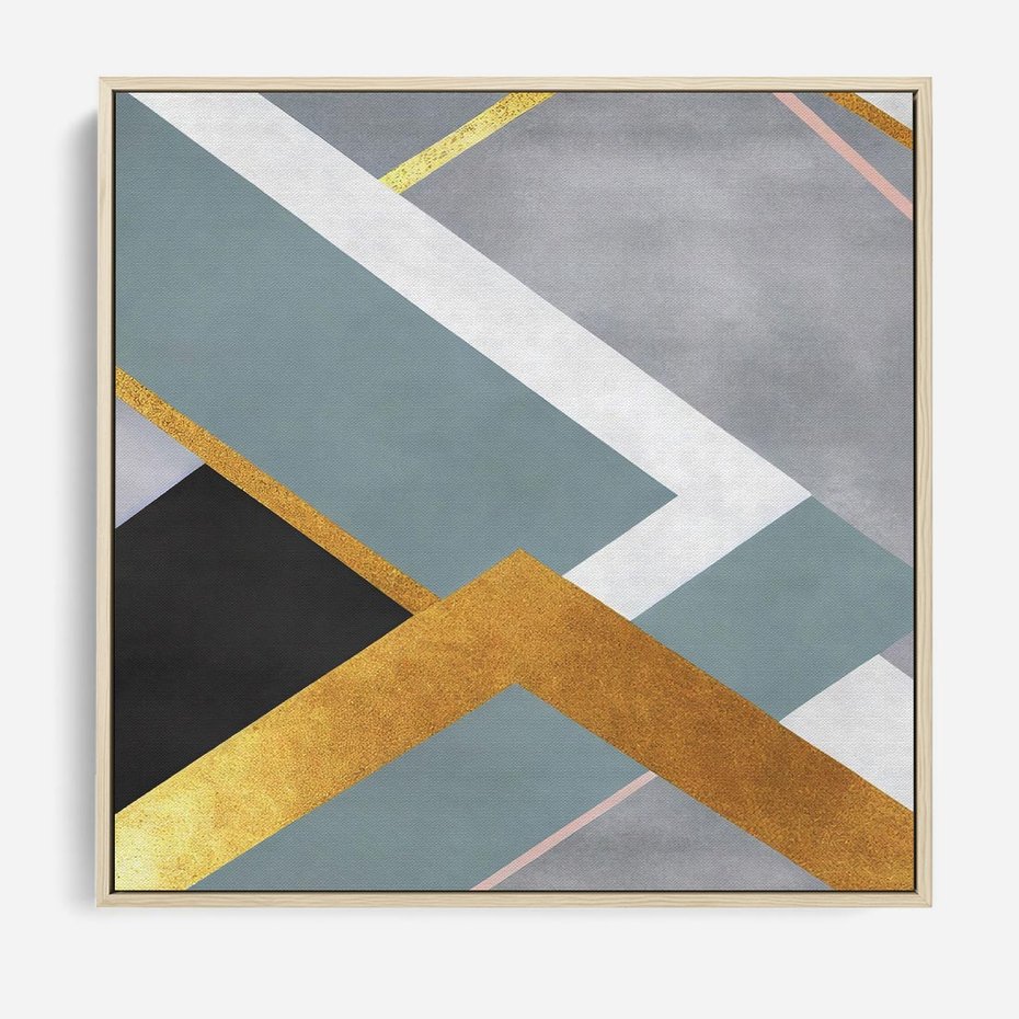 Obraz w ramie 80x80 - Geometryczne Elementy - geometryczne kształty, elementy złota - rama drewno