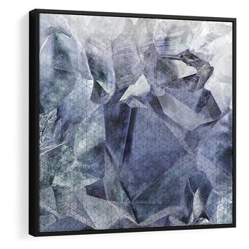 Obraz w ramie 50x50 - Melodia mgieł i marzeń - abstrakcja w kolorze granatu, przypominająca górę lodową - rama czarna