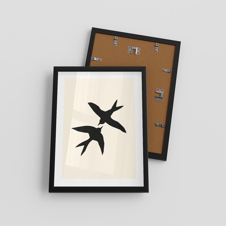 Plakat w ramie 30x40 - Kreatywne Echa - jaskółki, minimalizm - rama czarna