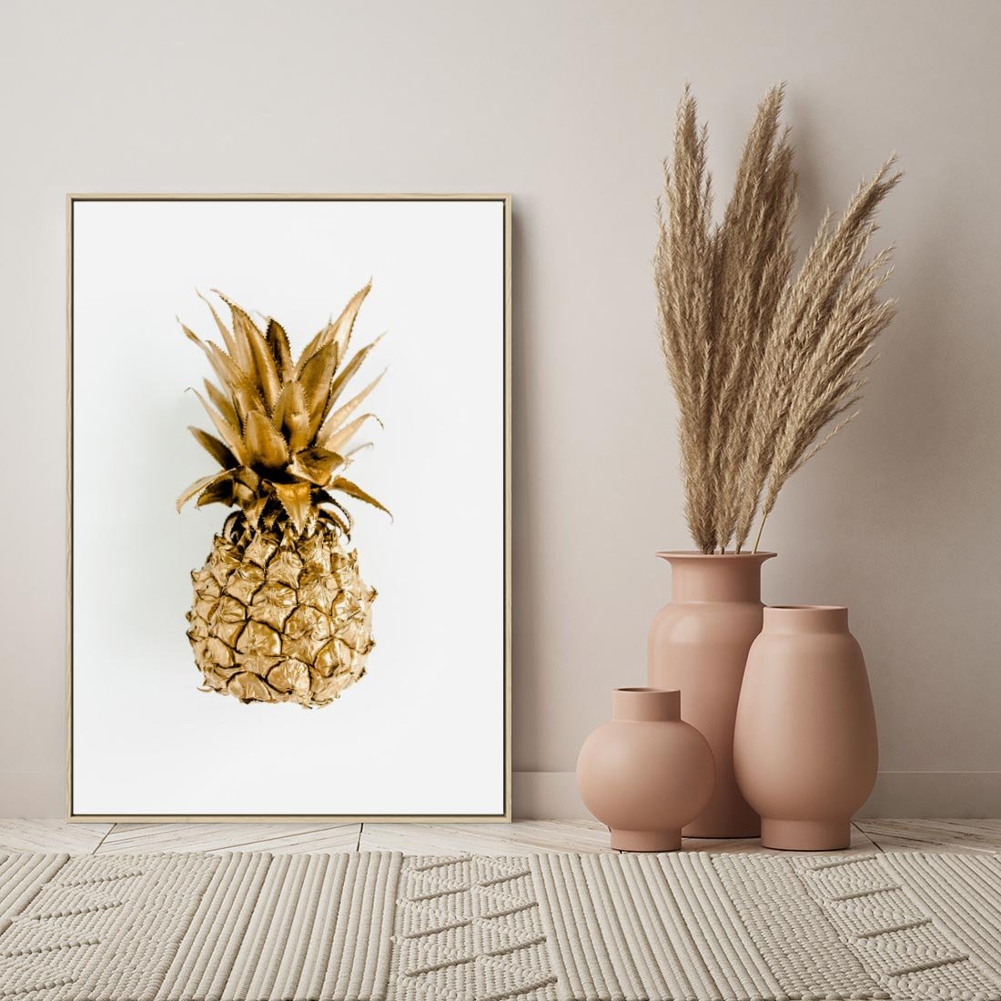 Obraz w ramie 50x70 - Ekskluzywny Akcent - złoty, ananas - rama drewno