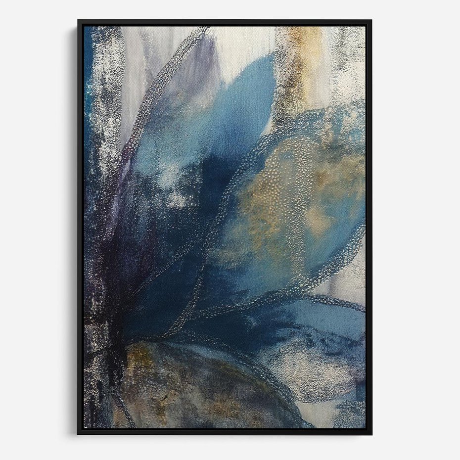 Obraz w ramie 50x70 - Tekstura Kwiatu - olejny obraz, niebieski kwiat - rama czarna