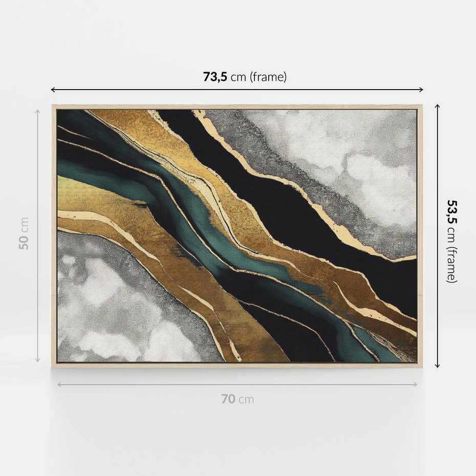 Obraz w ramie 70x50 - Refrakcje płynącej rzeczywistości - jak marmurowa rzeka, linie złota - rama drewno