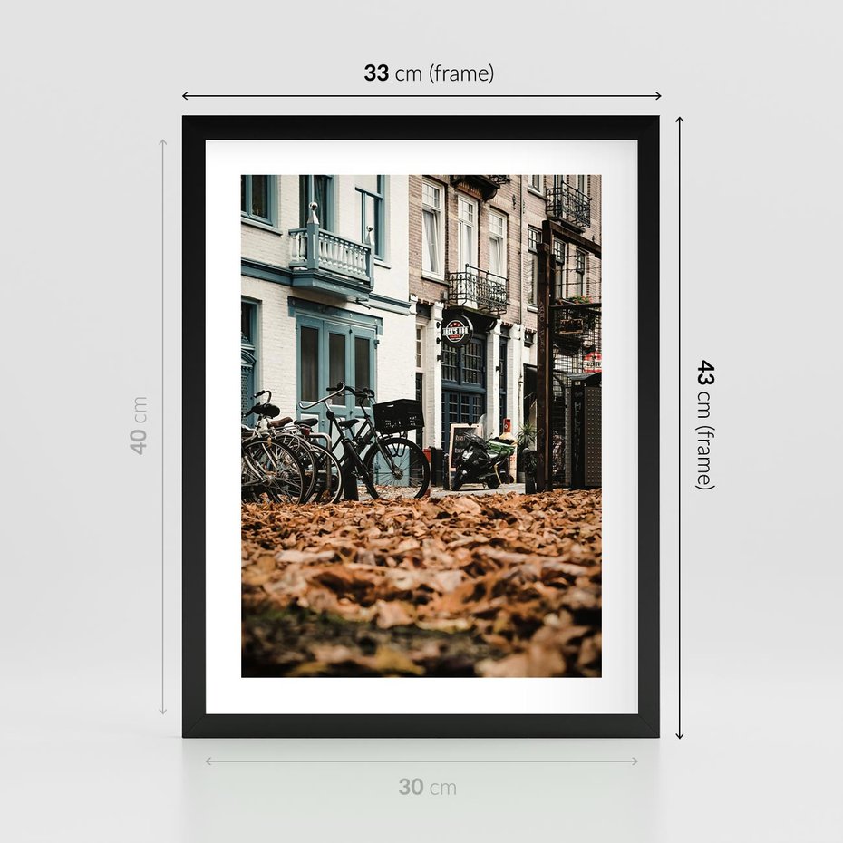 Plakat w ramie 30x40 - Rowery w Mieście pełnym Liści - rower, miasto - rama czarna