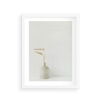 Plakat w ramie 30x40 - Sztuka Prostoty - minimalistyczny wazon, źdźbła traw - rama biała