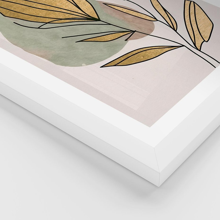 Plakat w ramie 40x50 - Rozkwitające Wnętrza Światła - abstrakcyjny obraz boho, liście - rama biała