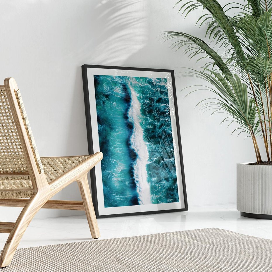 Plakat w ramie 30x40 - Błękitna Siła Oceanu - fale, ocean - rama czarna