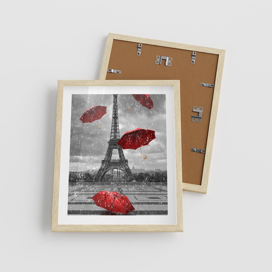 Plakat w ramie 40x50 - Czarno-biała magia Eiffla - Eiffla, Paryż - rama drewno