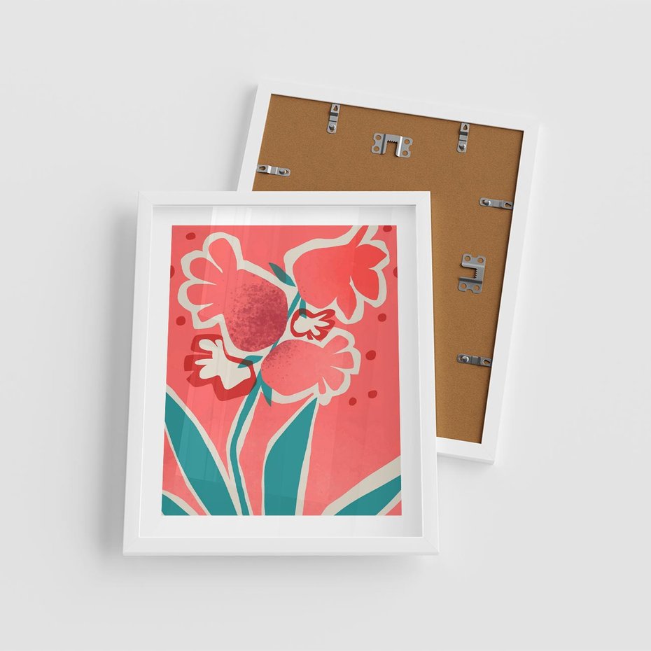 Plakat w ramie 40x50 - Rozkwitające Plamy i Formy - nowoczesny plakat, abstrakcyjne kwiaty - rama biała