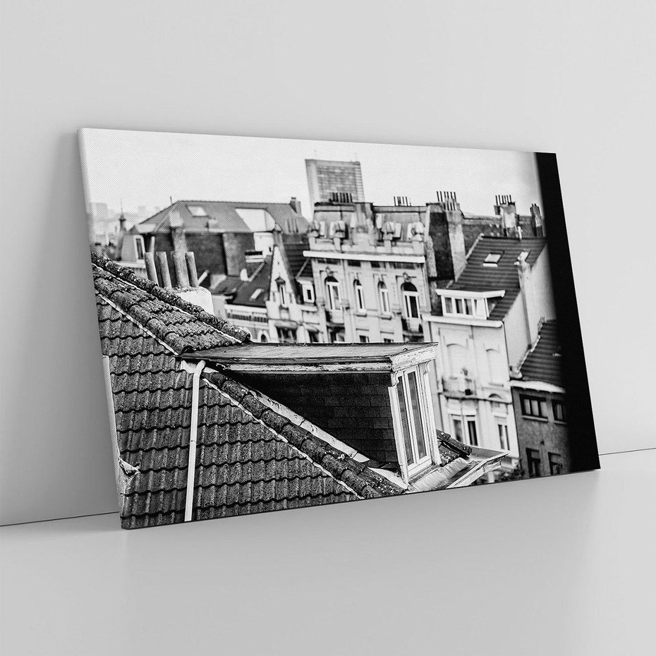 Obraz na płótnie 100x70 - Miasto w Retro Odsłonie - fotografia czarno biała, ujęcie na dachy wielkiego miasta