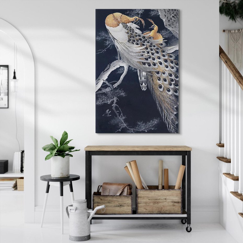 Obraz na płótnie 80x120 - Japońskie Pawie - japońska grafika, pawie