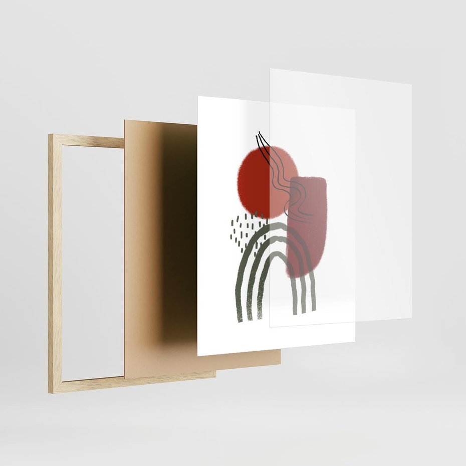 Plakat w ramie 40x50 - Abstrakcyjne Pulsacje - abstrakcyjna sztuka, boho kształty - rama drewno