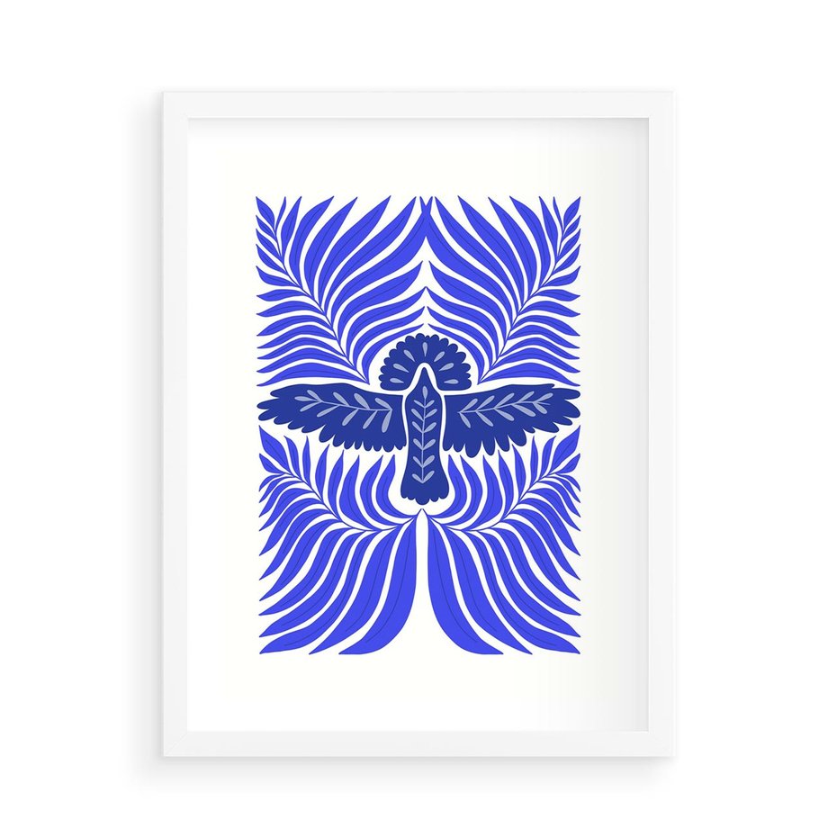 Plakat w ramie 50x70 - Etniczne Rekwizyty - etniczne roślinne wzory, granat - rama biała