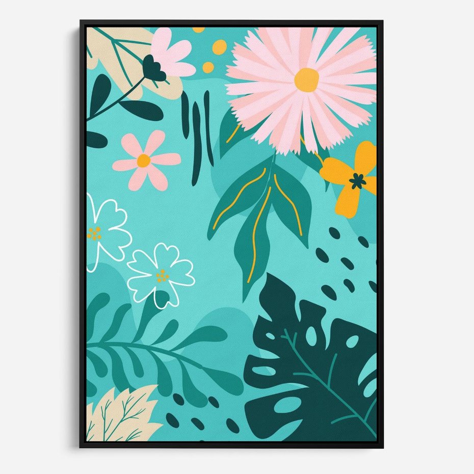 Obraz w ramie 50x70 - Kwiatowe Wibracje - pastelowa kompozycja, kwiaty - rama czarna