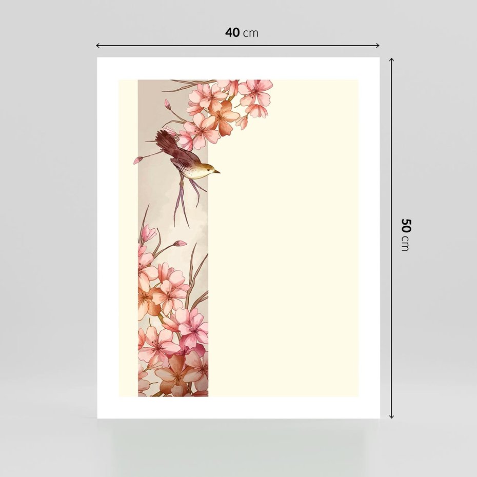 Plakat bez ramy 40x50 - Rozkwitające Marzenia - japońska sztuka, ptak