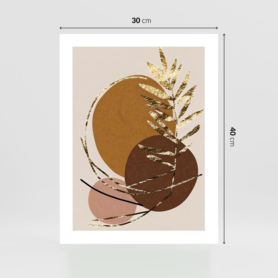 Plakat bez ramy 30x40 - Taniec Przenikających Odbić - abstrakcyjny obraz, złote liście palmy