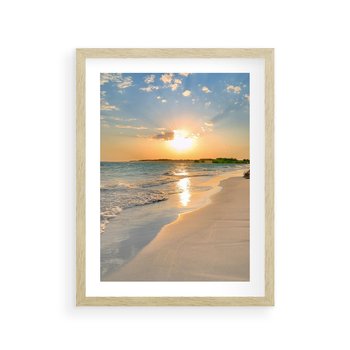 Plakat w ramie 50x70 - Zachód słońca na plaży - plaża, zachód - rama drewno