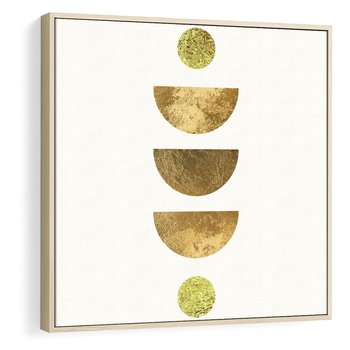 Obraz w ramie 80x80 - Harmonijne Odbicia - geometryczne złote kształty, tekstura - rama drewno