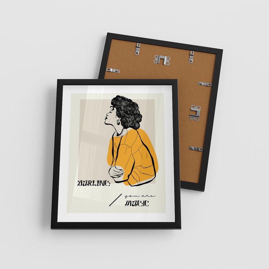 Plakat w ramie 40x50 - Siła Kobiety: Plakat ze Szkicem - kobieca grafika, plakat - rama czarna