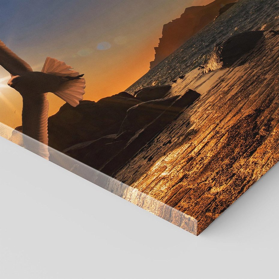 Obraz na płótnie 50x50 - Zachód słońca nad morzem z mewą - mewa, morze