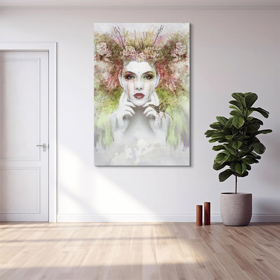 Obraz na płótnie 80x120 - Abstrakcyjna Ekspresja - Twarz w Kwiatowym Wirze - abstrakcja, twarz