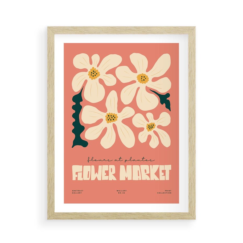 Plakat w ramie 50x70 - Szkicowane Kolorowe Uczucia - kwiatowa kompozycja, minimalizm - rama drewno