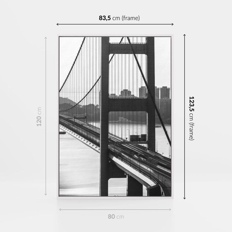 Obraz w ramie 80x120 - Ikona Miasta - most Nowy Jork, czarno biała fotografia - rama biała