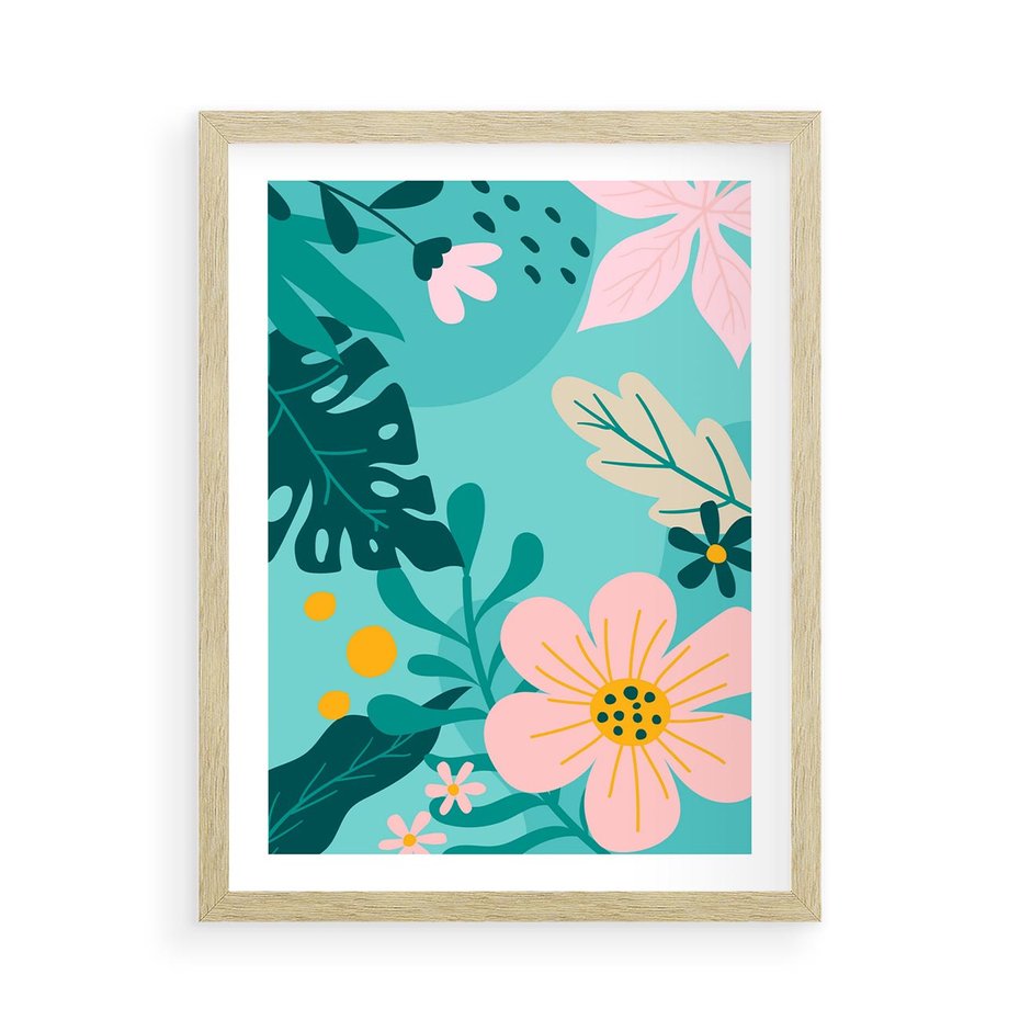 Plakat w ramie 50x70 - Kwiatowy Impuls - pastelowa kompozycja, kwiaty - rama drewno