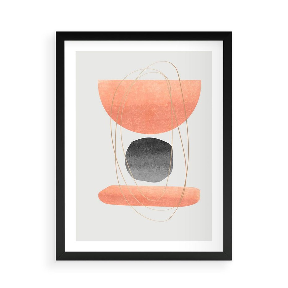 Plakat w ramie 50x70 - Abstrakcyjne Plamy z Złotymi Liniami - abstrakcja, boho plamy - rama czarna