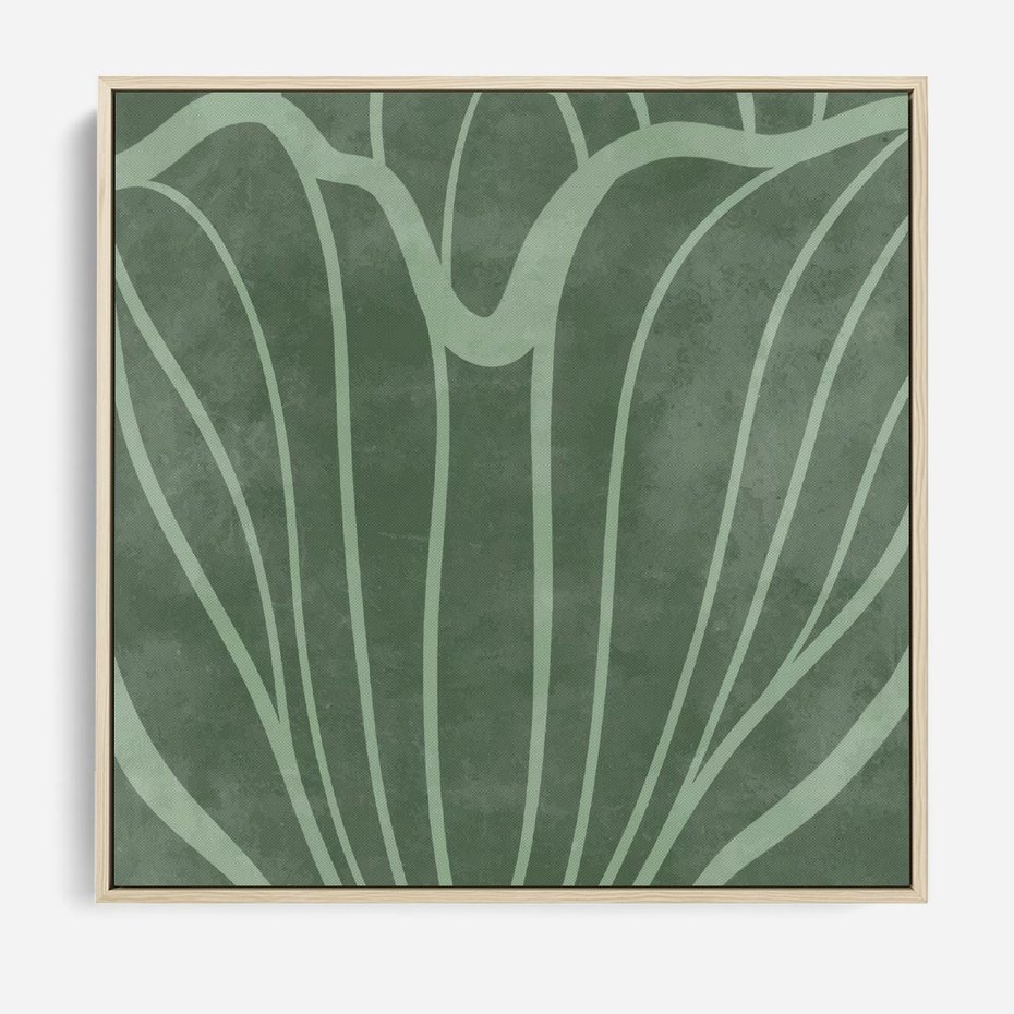 Obraz w ramie 80x80 - Zieleń Kształtująca Spokój - zielony plakat, roślinne inspiracje - rama drewno