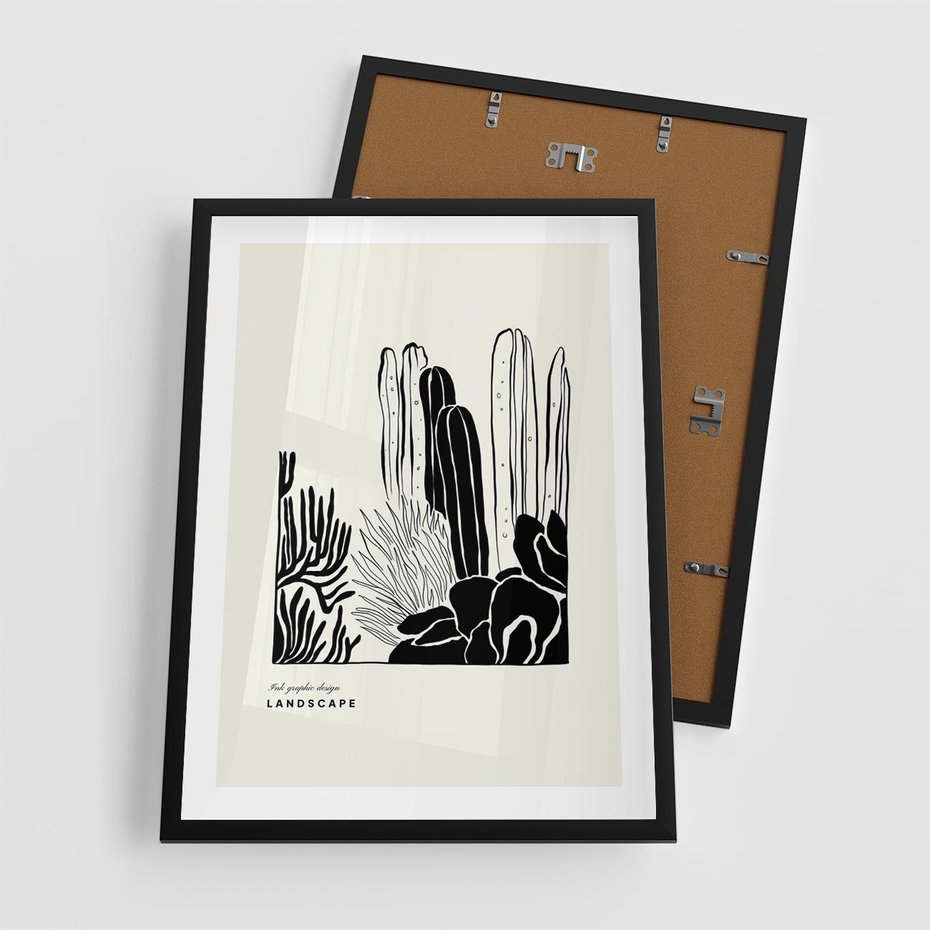 Plakat w ramie 50x70 - Boho Oaza - kaktusy, rośliny - rama czarna