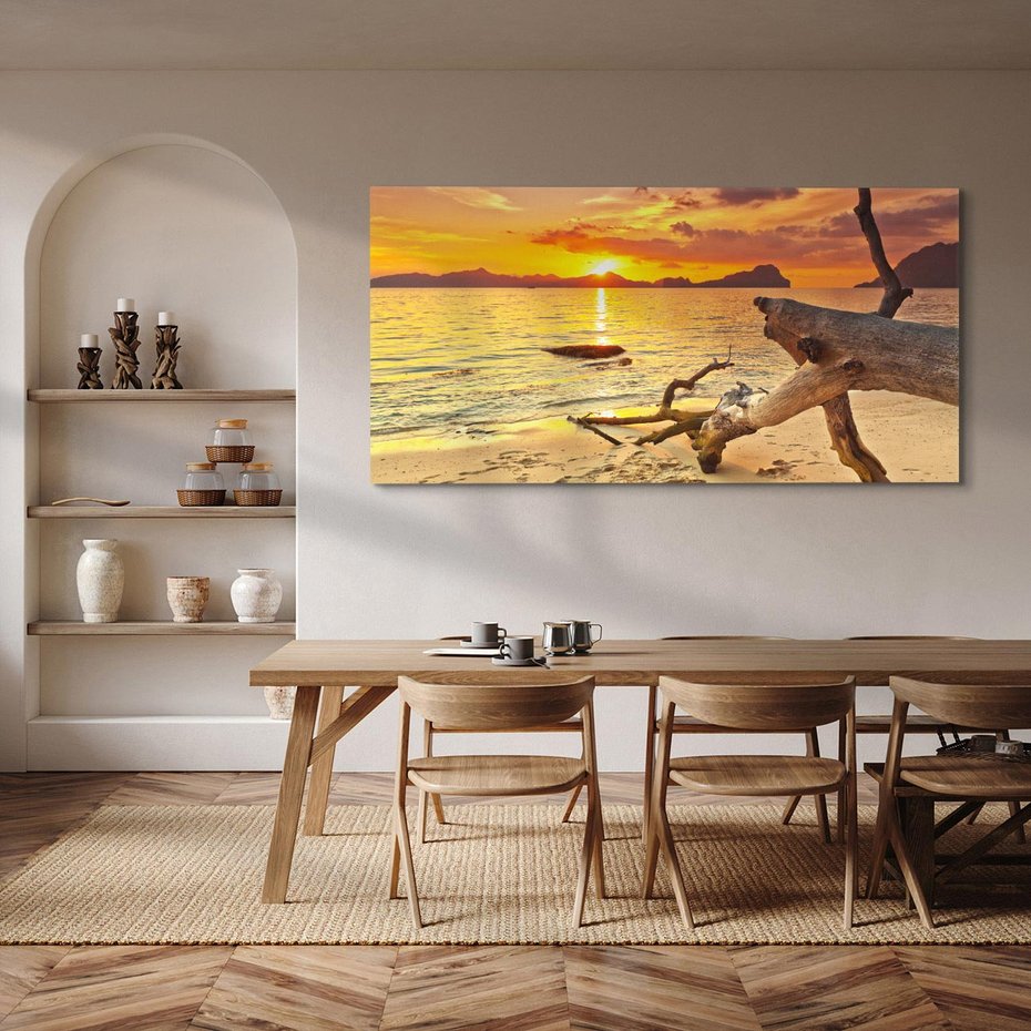 Obraz na płótnie 140x70 - Magia zachodu słońca nad morzem - plaża, morze