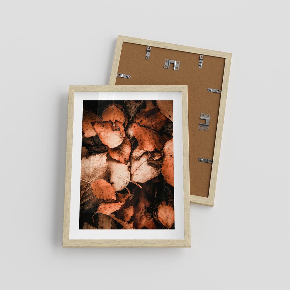 Plakat w ramie 30x40 - Jesienna Paleta - liście, jesień - rama drewno