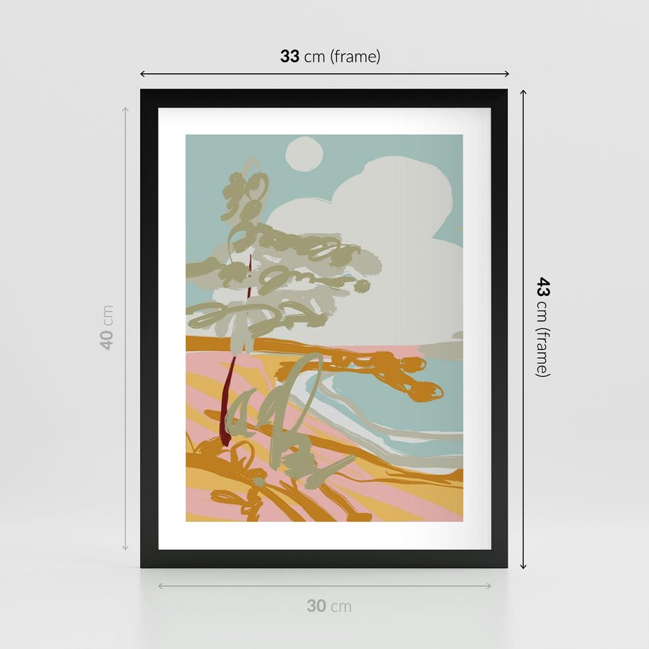 Plakat w ramie 30x40 - Spokojny Wiatr - pastelowy krajobraz, nowoczesny plakat - rama czarna