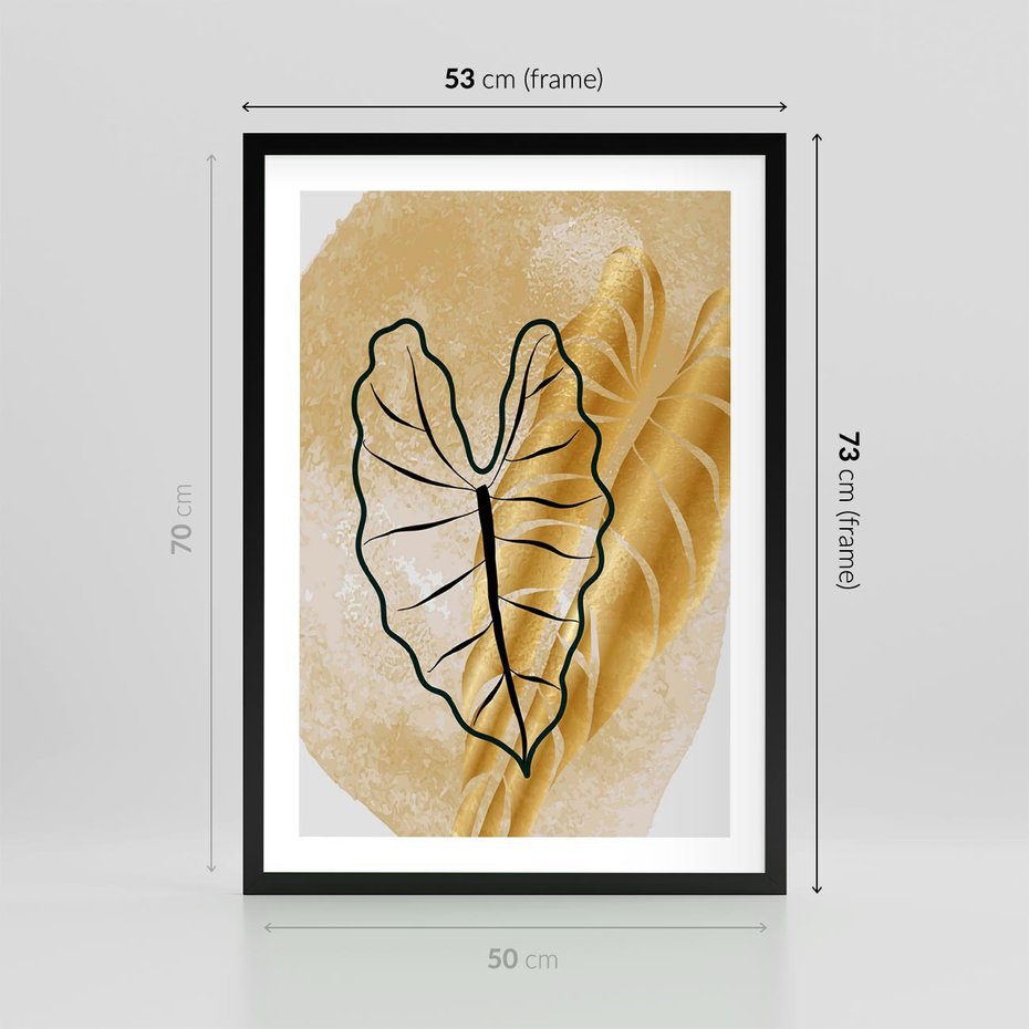 Plakat w ramie 50x70 - Monstera w Złocie - złote liście monstery, grafika - rama czarna