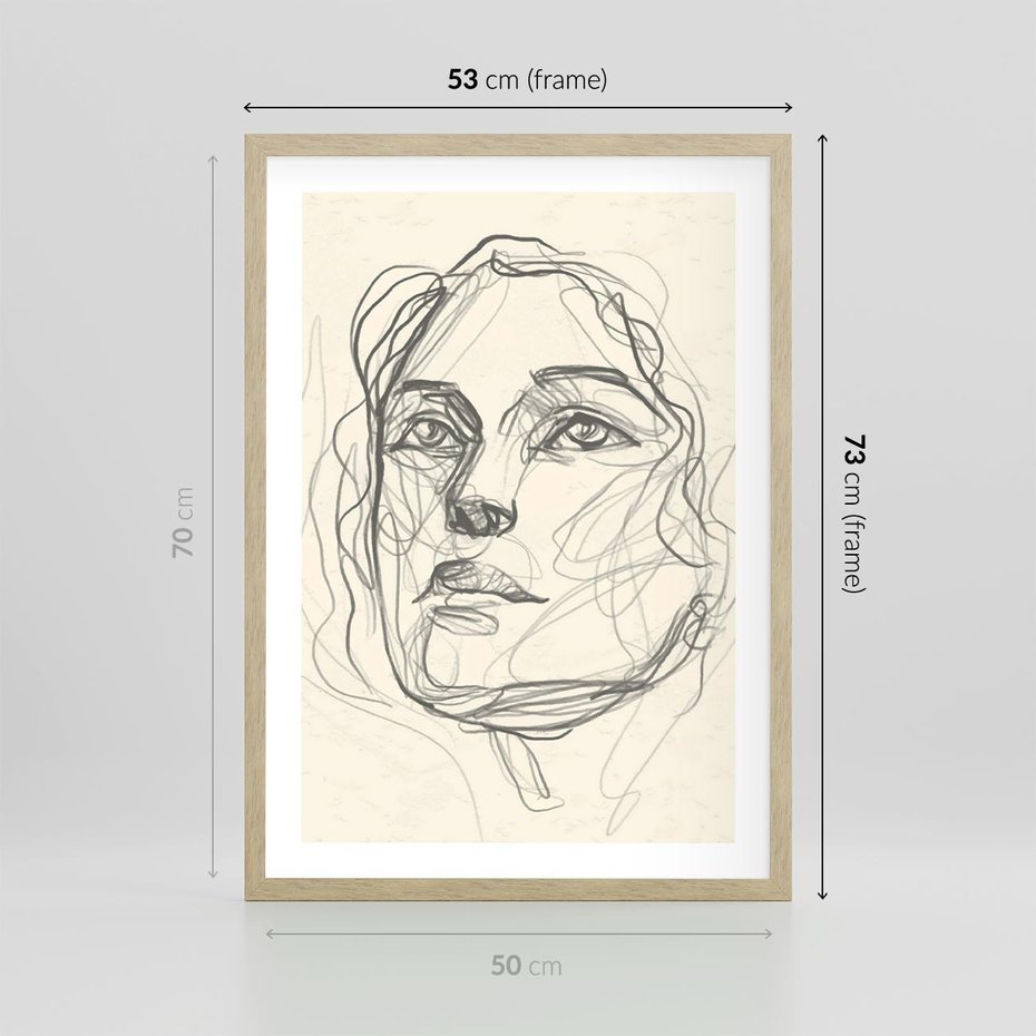 Plakat w ramie 50x70 - Konturem Uchwycone - plakat, minimalistyczny szkic - rama drewno