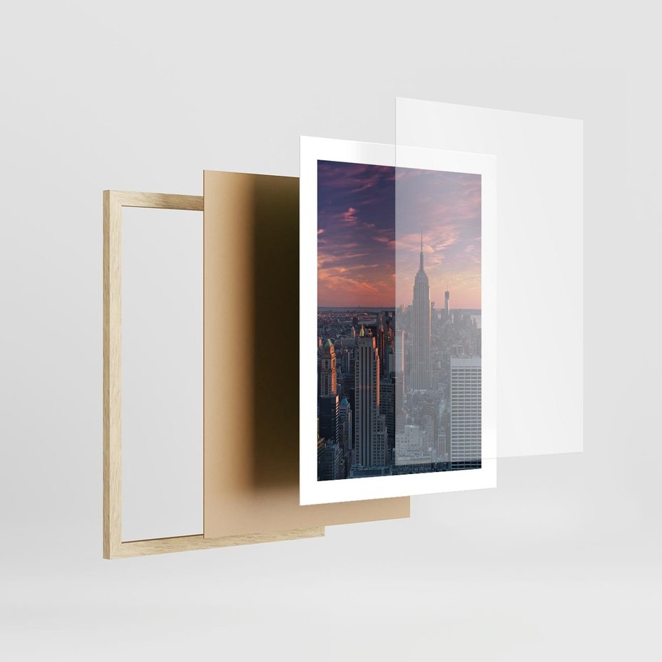 Plakat w ramie 30x40 - Nowy Jork - Błyskawice Manhattanu - Nowy Jork, Manhattan - rama drewno