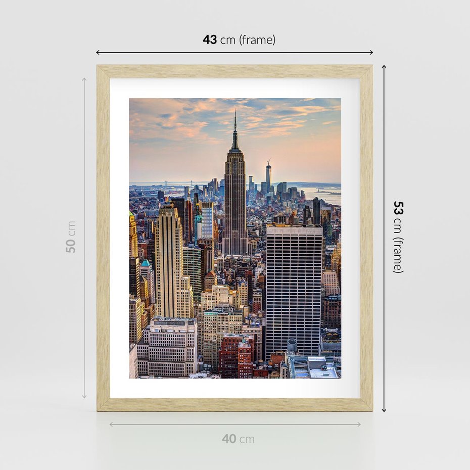 Plakat w ramie 40x50 - Manhattan - Wieżowce Nowego Jorku - Manhattan, Nowy Jork - rama drewno