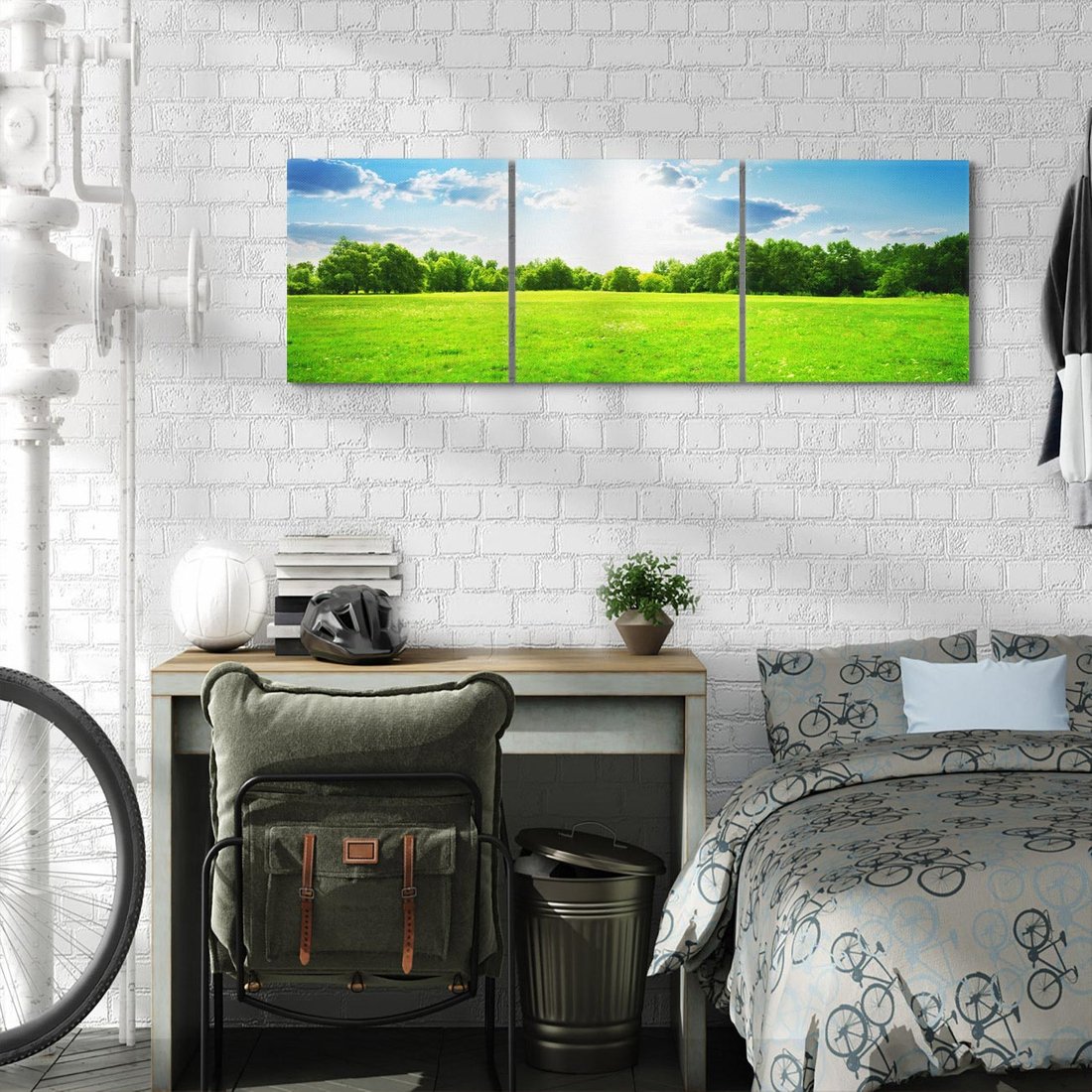 Obraz na płótnie 120x40 - Idylla na łące drzew - łąka, drzewa