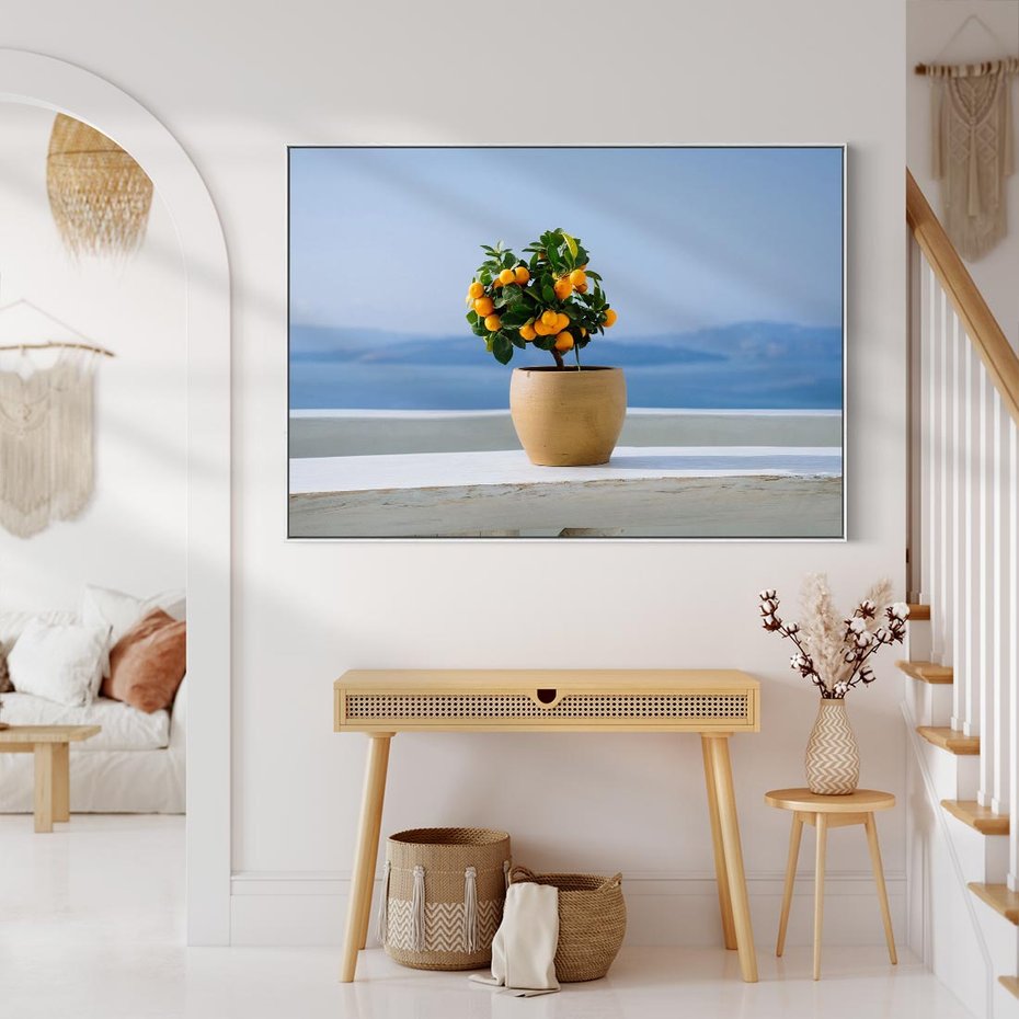 Obraz w ramie 120x80 - Uroki Santorini - Santorini, Grecja - rama biała