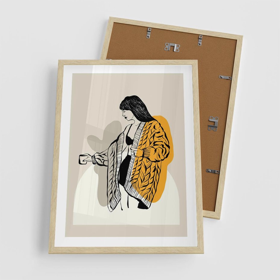 Plakat w ramie 50x70 - Żółte Akcenty w Grafice - grafika, minimalizm - rama drewno