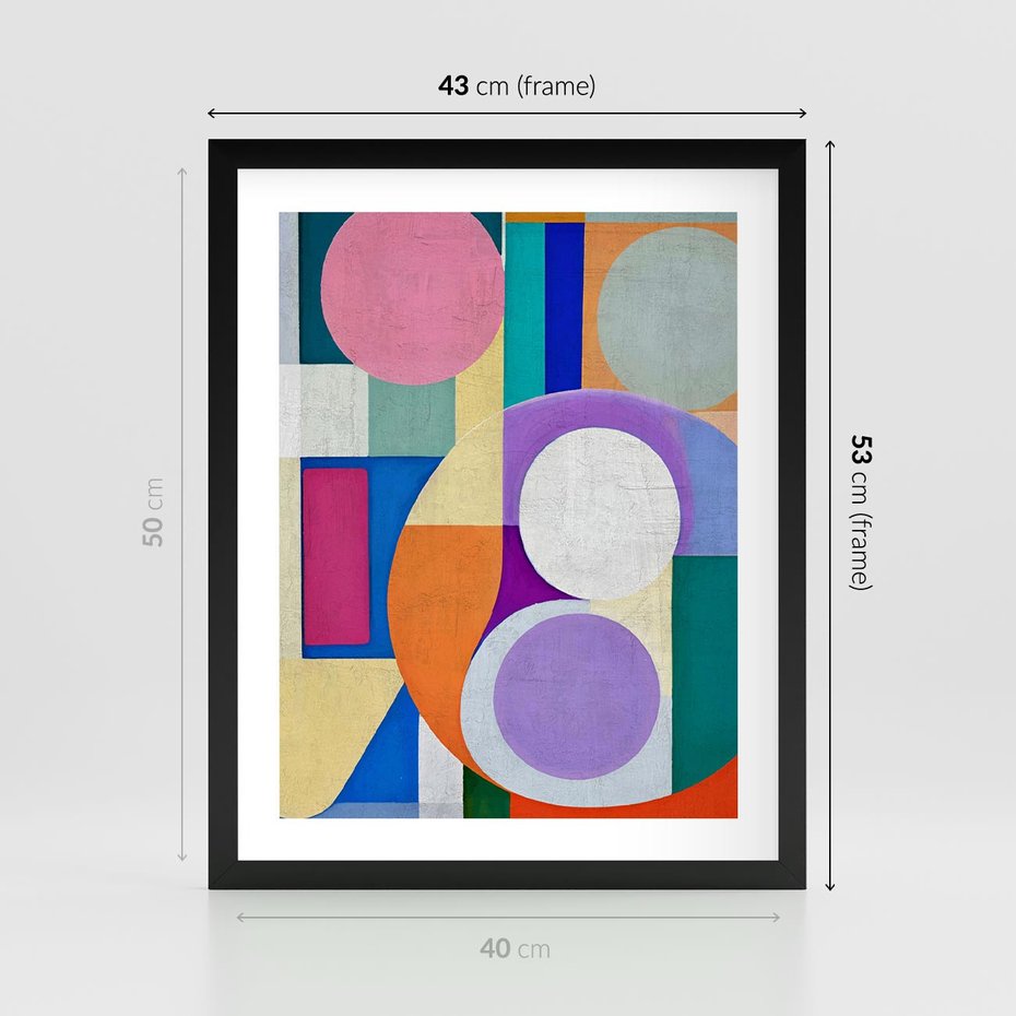 Plakat w ramie 40x50 - Migotliwe Impulsy Dźwięku - różne geometryczne formy, koła - rama czarna