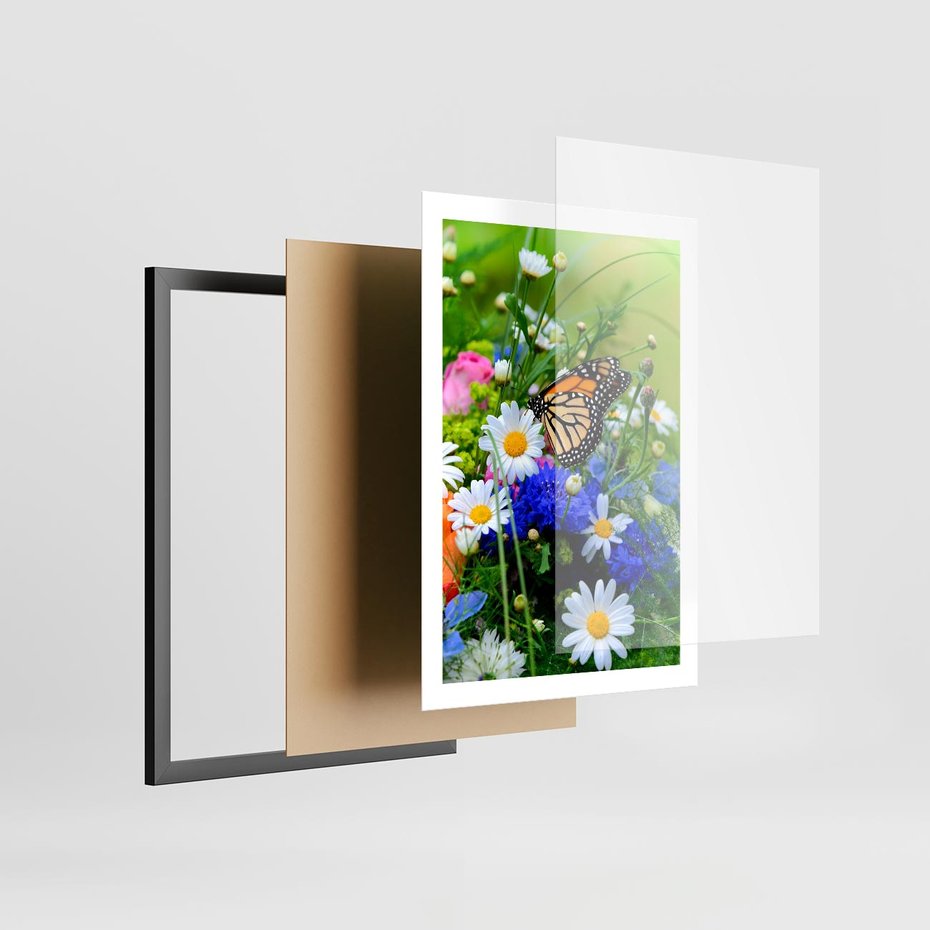 Plakat w ramie 50x70 - Kwiatowy Taniec - motyl, kwiaty - rama czarna