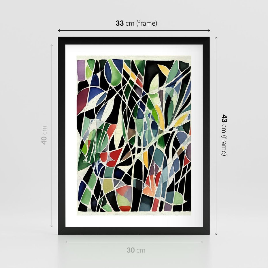 Plakat w ramie 30x40 - Taniec Plam i Kształtów - abstrakcyjny akwarelowy obraz, plamy - rama czarna