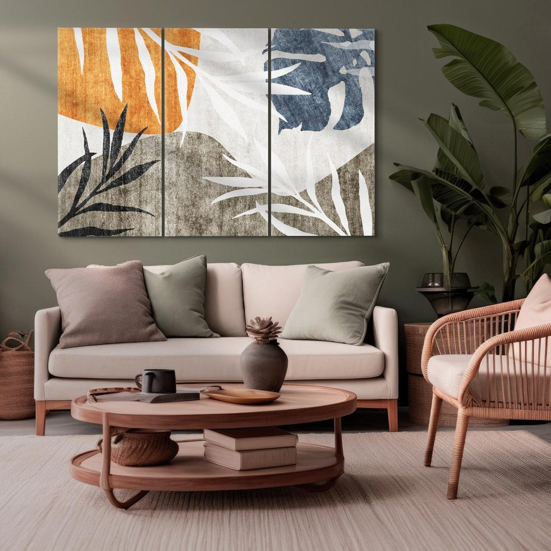 Obraz na płótnie 120x80 - Oddechy ciszy i ruchu - rzut liści palmy, monstery