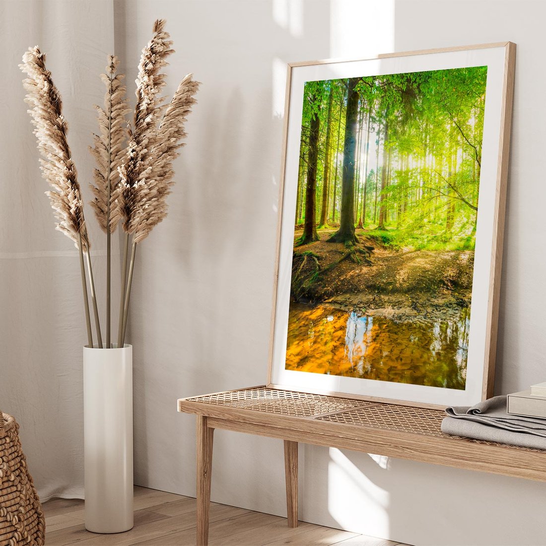 Plakat w ramie 50x70 - Las nad Wodą - las, woda - rama drewno