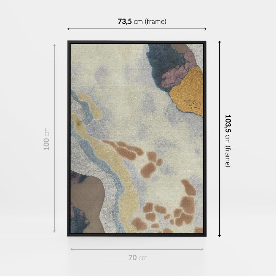 Obraz w ramie 70x100 - Melancholijne oddechy pędzla - abstrakcyjne formy, zgaszone kolory - rama czarna