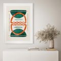 Plakat bez ramy 40x50 - Oryginalny obraz abstrakcyjny w nowoczesnym stylu. Geometryczne akwarelowe kształty w intensywnych odcieniach zieleni i pomarańczu. Doskonała dekoracja dla miłośników sztuki. - abstrakcyjny obraz, sztuka nowoczesna