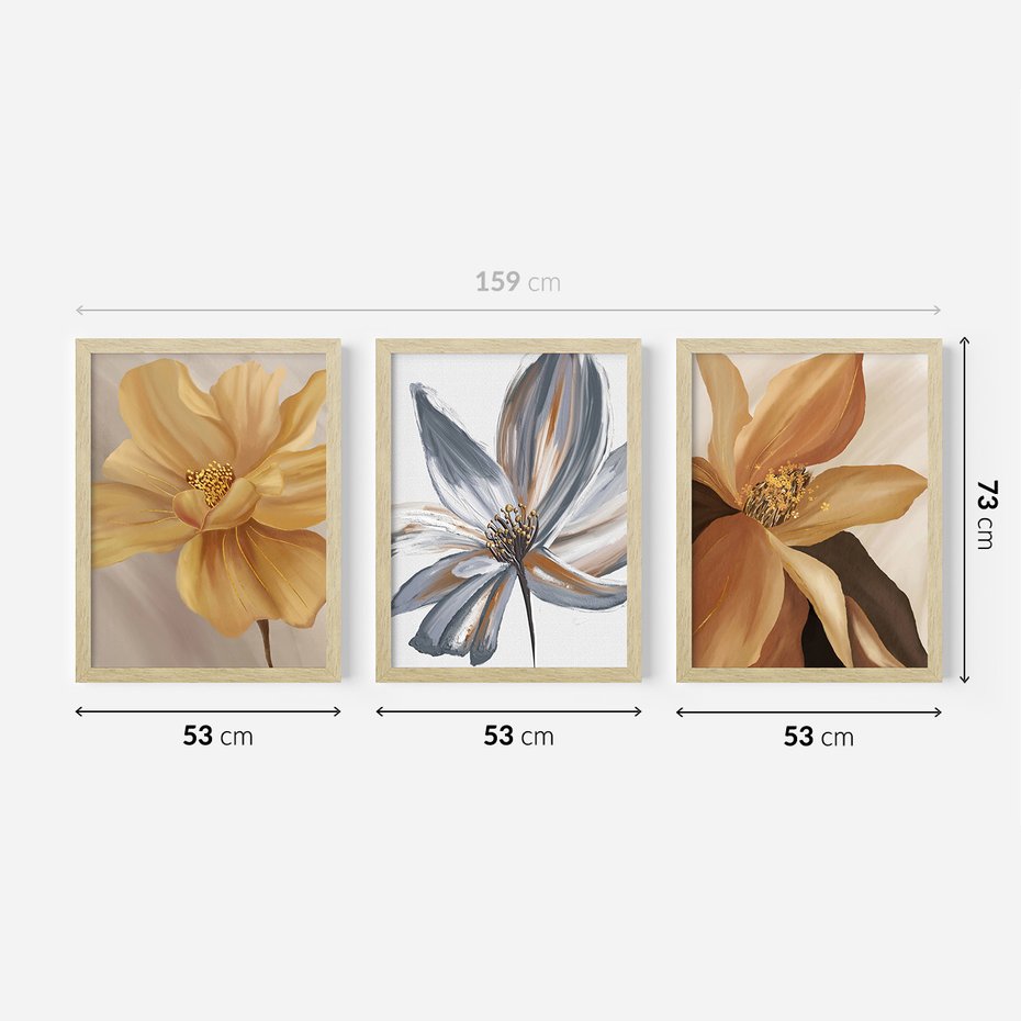 Zestaw obrazy w ramie 50x70 galeria - Kwiaty, jak, obraz, olejny, złoto - rama drewno