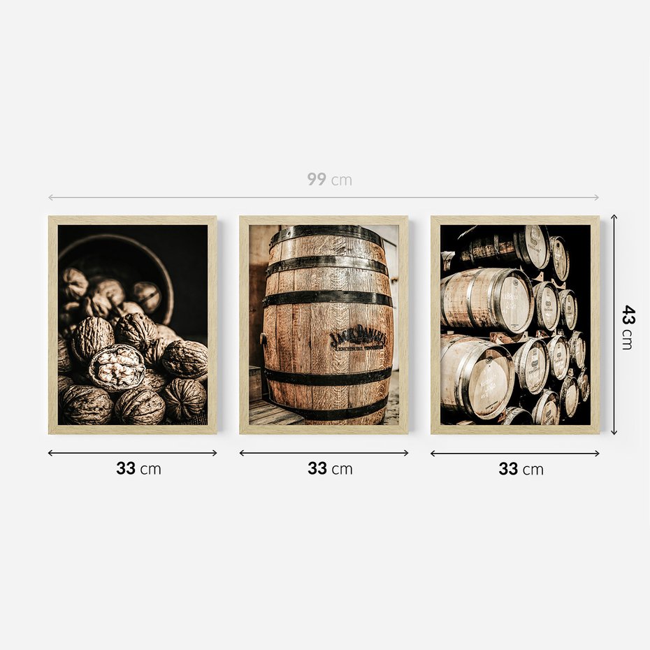 Zestaw obrazy w ramie 30x40 galeria - Wino, w, beczkach, kuchnia, restauracja - rama drewno