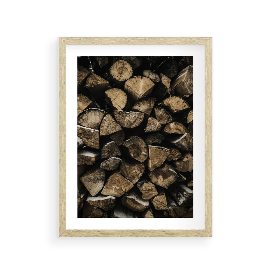 Plakat w ramie 30x40 - Piękno Prostej Formy - drewno, kłody - rama drewno
